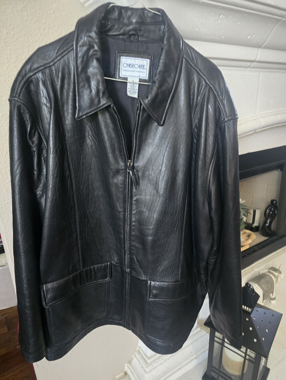Cherokee Men's Black Real Leather Zip-Front Jacket XL